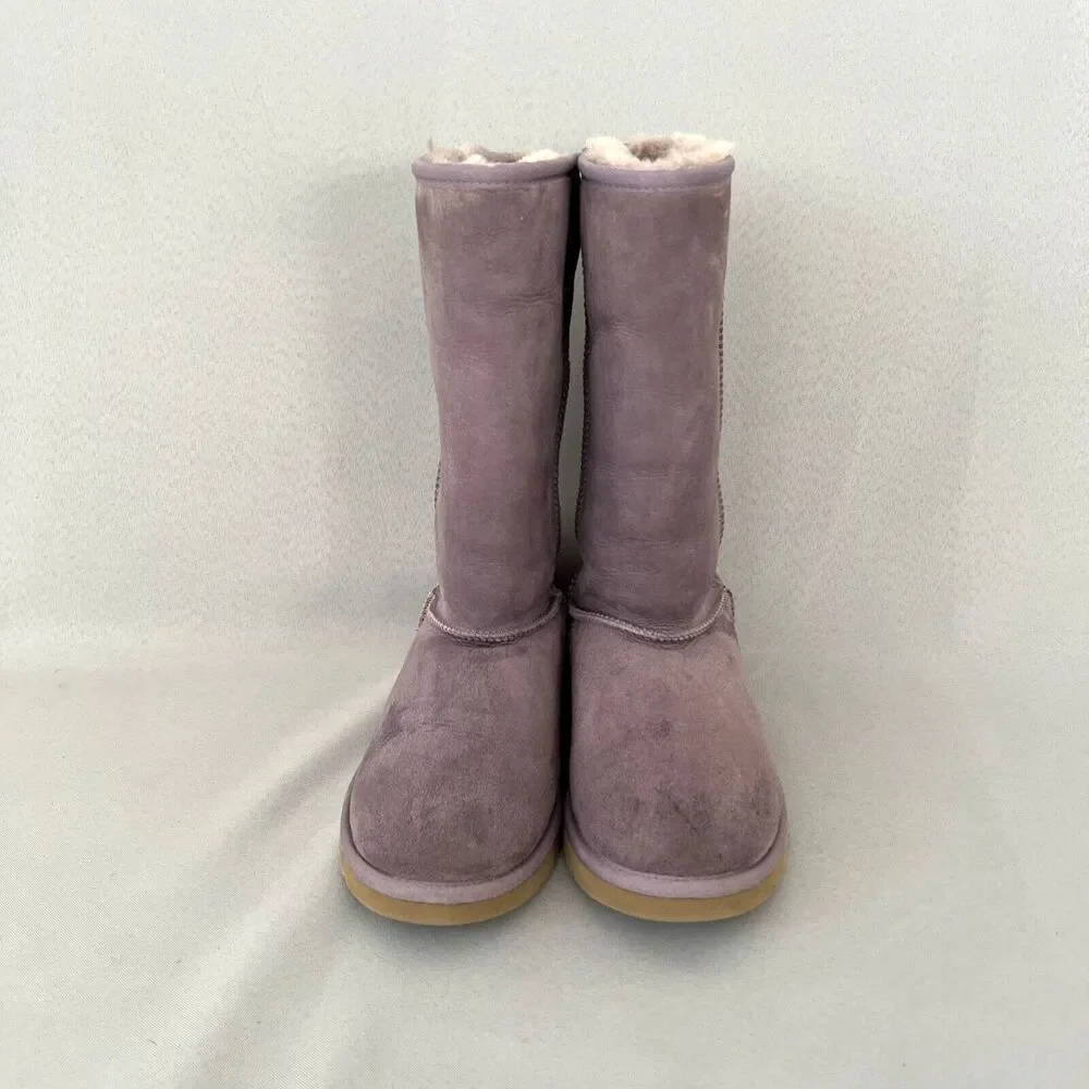 Womens UGG Boots Classic Tall Purple Sheepskin Suede Wool Boho Malibu Sz 6 Fits7 - Picture 5 of 16